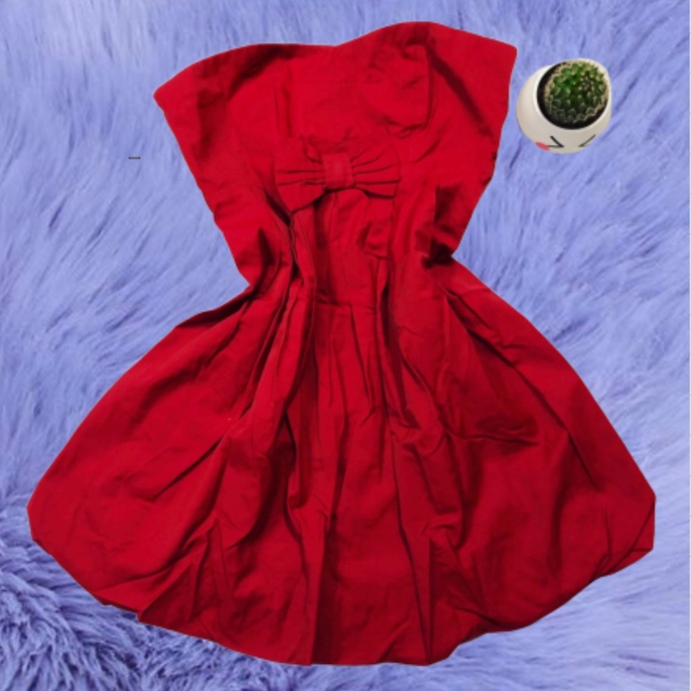 Strapless Sweetheart Neckline Red Bow Dress
